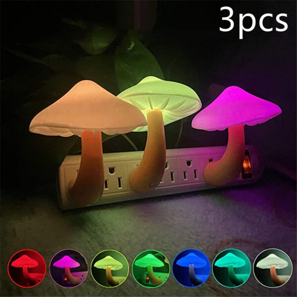 LED Night Light Mushroom Wall Socket Lamp EU US Plug Warm White Light-control Sensor Bedroom Light Home Decoration - Image 3